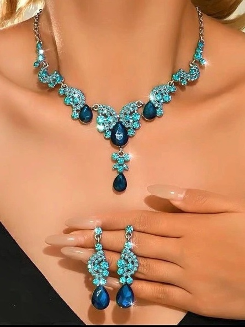 New Blue Rhinestone Jewelry Set